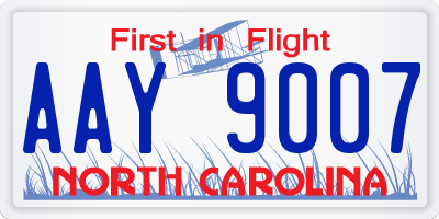 NC license plate AAY9007