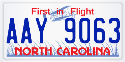 NC license plate AAY9063