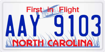 NC license plate AAY9103