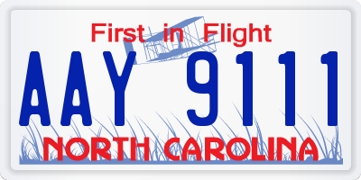 NC license plate AAY9111
