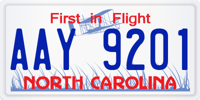 NC license plate AAY9201