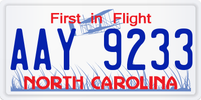 NC license plate AAY9233