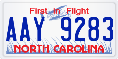 NC license plate AAY9283
