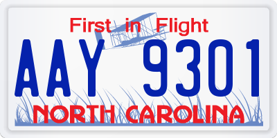 NC license plate AAY9301