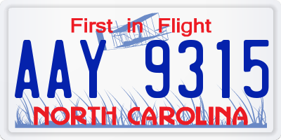 NC license plate AAY9315