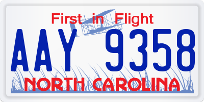 NC license plate AAY9358