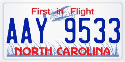 NC license plate AAY9533