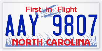 NC license plate AAY9807