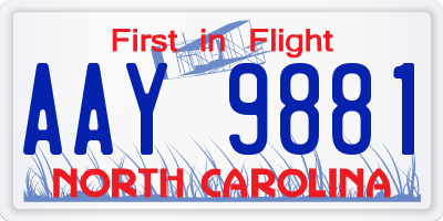 NC license plate AAY9881