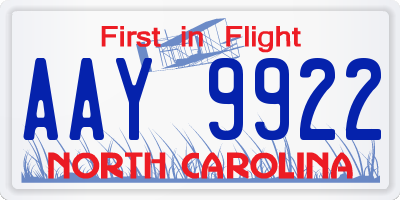 NC license plate AAY9922