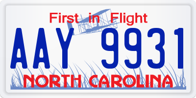 NC license plate AAY9931