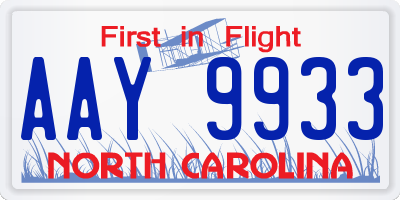 NC license plate AAY9933