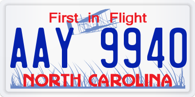 NC license plate AAY9940