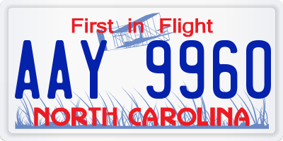 NC license plate AAY9960