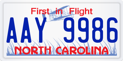NC license plate AAY9986