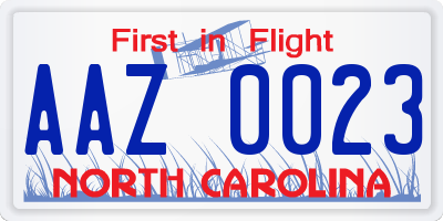 NC license plate AAZ0023