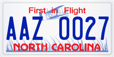 NC license plate AAZ0027