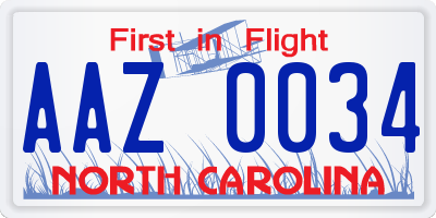 NC license plate AAZ0034