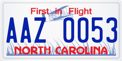 NC license plate AAZ0053