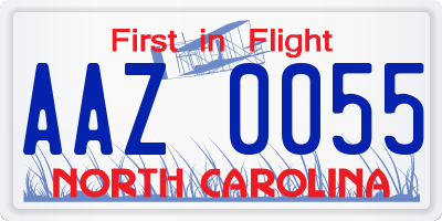 NC license plate AAZ0055