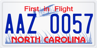 NC license plate AAZ0057
