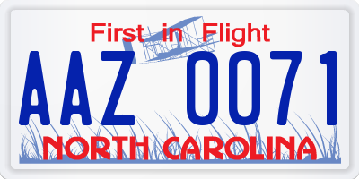 NC license plate AAZ0071