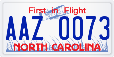 NC license plate AAZ0073