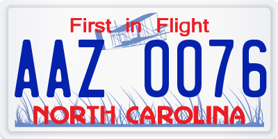 NC license plate AAZ0076