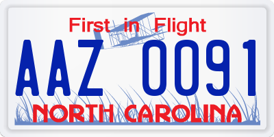 NC license plate AAZ0091