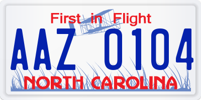 NC license plate AAZ0104