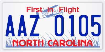 NC license plate AAZ0105