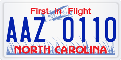NC license plate AAZ0110
