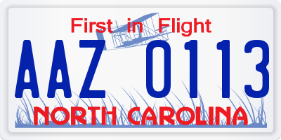 NC license plate AAZ0113