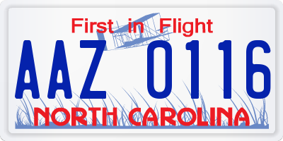 NC license plate AAZ0116