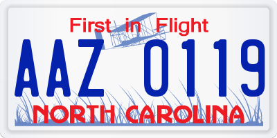 NC license plate AAZ0119