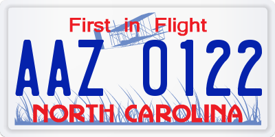 NC license plate AAZ0122