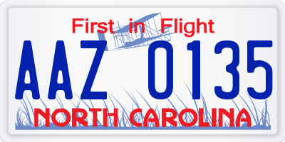 NC license plate AAZ0135