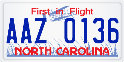 NC license plate AAZ0136