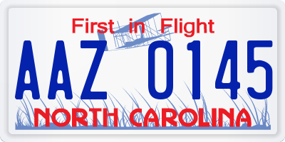 NC license plate AAZ0145