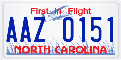 NC license plate AAZ0151