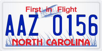 NC license plate AAZ0156