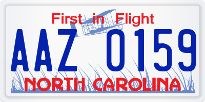 NC license plate AAZ0159