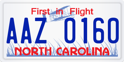 NC license plate AAZ0160