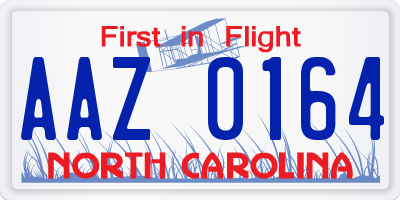NC license plate AAZ0164