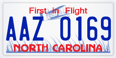 NC license plate AAZ0169