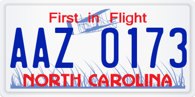 NC license plate AAZ0173