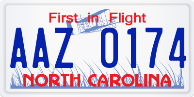 NC license plate AAZ0174