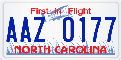 NC license plate AAZ0177