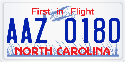 NC license plate AAZ0180