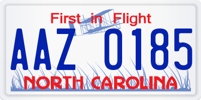 NC license plate AAZ0185